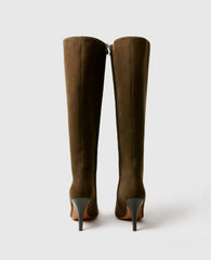 Square-Toe Suede Knee-High Stiletto Boots