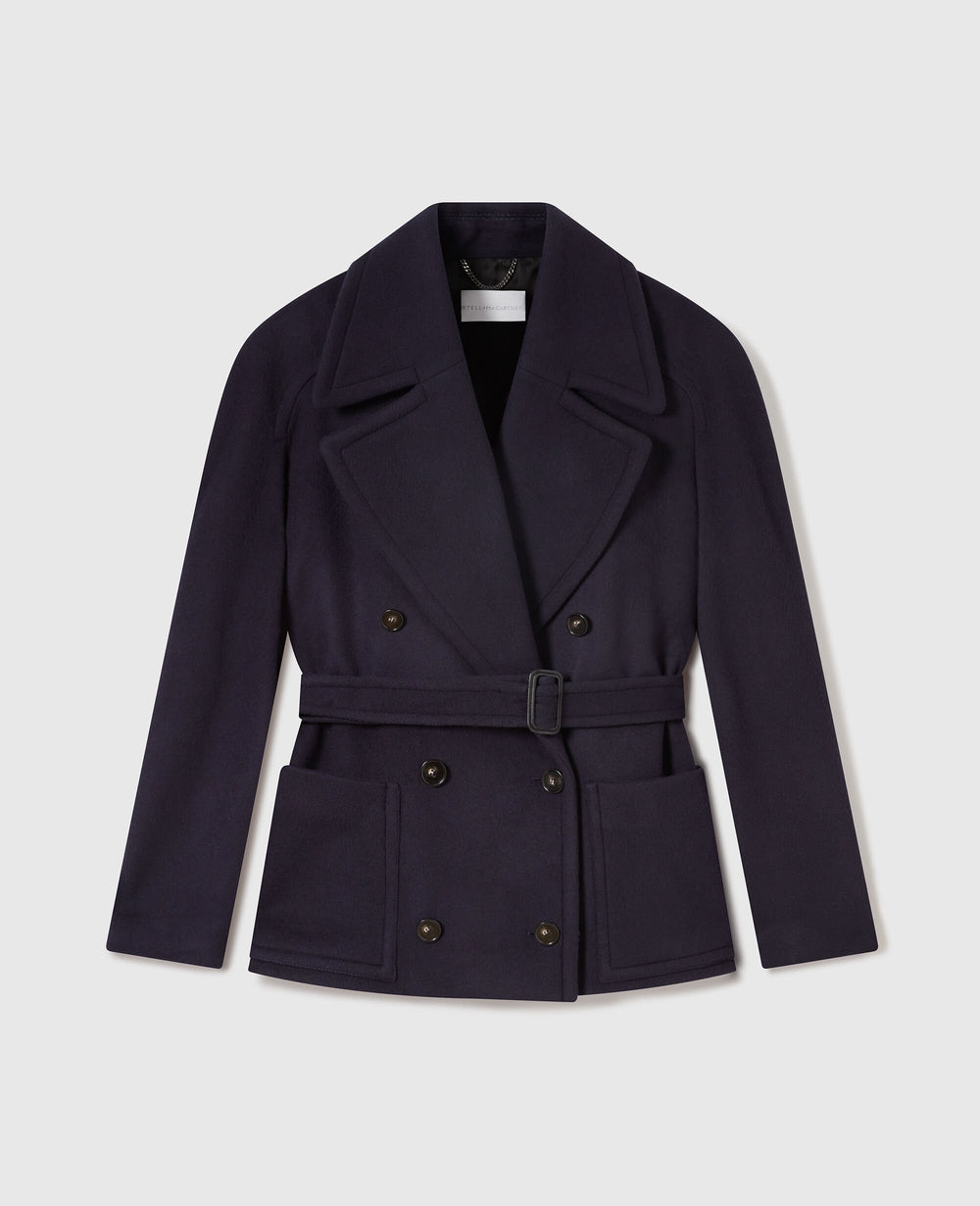Tie-Belt Cropped Peacoat Jacket