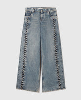 Wide-Leg Lace-Up Denim Jeans