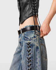 Wide-Leg Lace-Up Denim Jeans