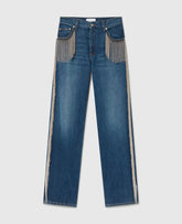 Chain Tassel Straight-Leg Denim Jeans