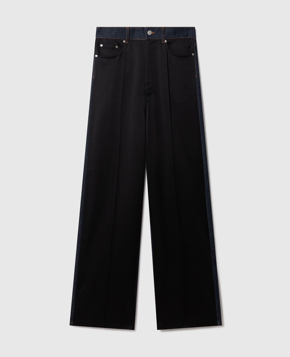 Wide-Leg Satin-Panel Denim Jeans