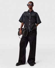Wide-Leg Satin-Panel Denim Jeans