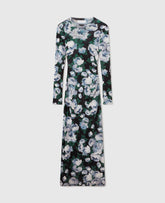 Floral Long-Sleeve Mesh Midi Dress
