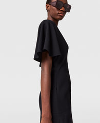 V-Neck Short-Sleeve Satin Midi Dress