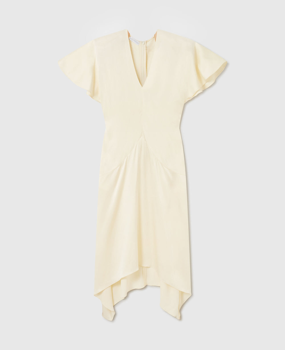 V-Neck Short-Sleeve Satin Midi Dress