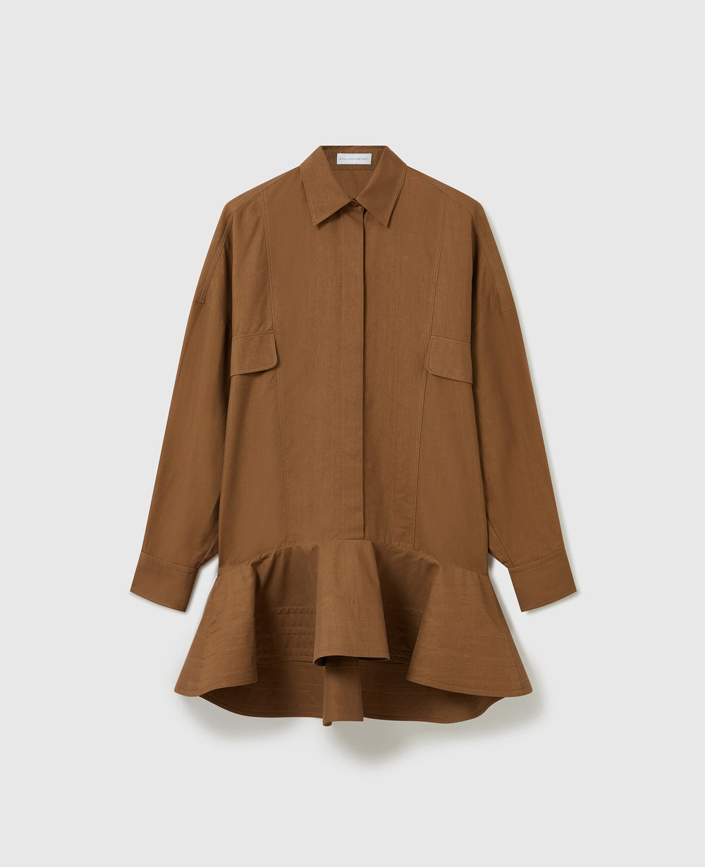 Washed Cotton Peplum Shirt Dress