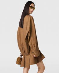 Washed Cotton Peplum Shirt Dress