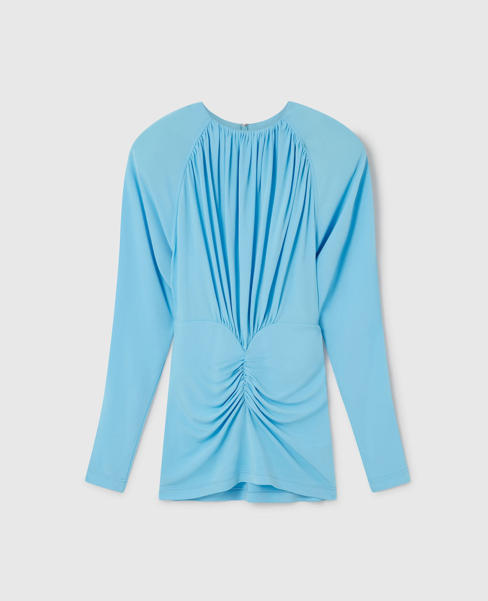 Pleated Jersey Long-Sleeve Midi Dress