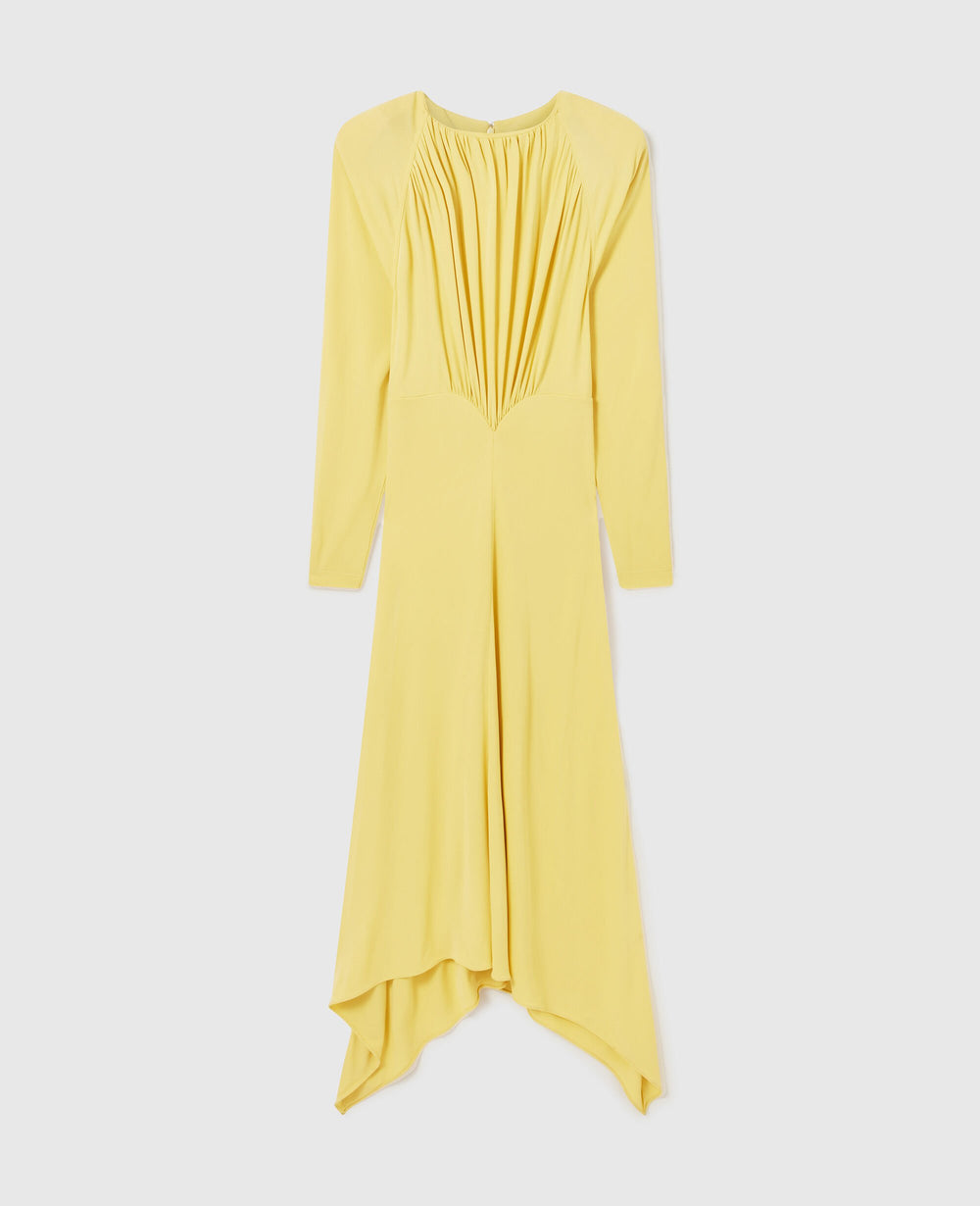 Pleated Jersey Long-Sleeve Maxi Dress