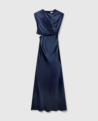 Satin Wrapped Short-Sleeve Maxi Dress