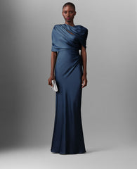 Satin Wrapped Short-Sleeve Maxi Dress