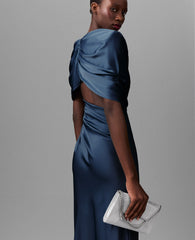 Satin Wrapped Short-Sleeve Maxi Dress