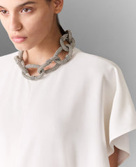 Lead-Free Crystal Chain Cap-Sleeve Jumpsuit