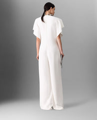 Lead-Free Crystal Chain Cap-Sleeve Jumpsuit