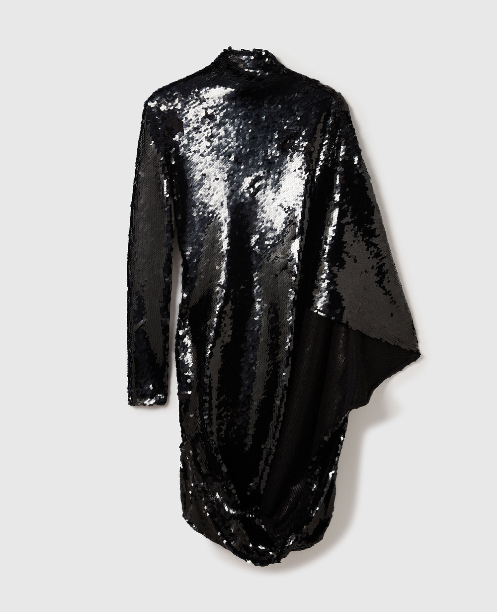 Long-Sleeve Sequin Draped Mini Dress