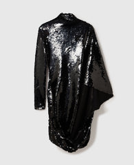 Long-Sleeve Sequin Draped Mini Dress