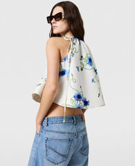Embroidered Cornflower Sleeveless Frill Top