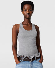 Frilled Hem Ribbed Tank Top