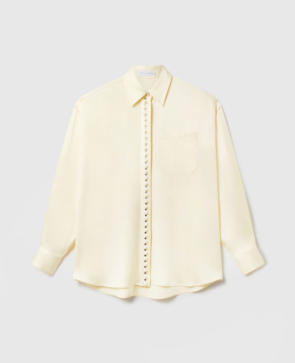 Oversized Pearl-Button Satin Shirt