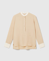 Contrast Panel Grandfather Collar Shirt