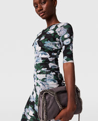 Floral Three-Quarter-Sleeve Mesh Top