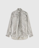 Metallic Velvet Tie-Nneck Shirt