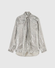 Metallic Velvet Tie-Nneck Shirt