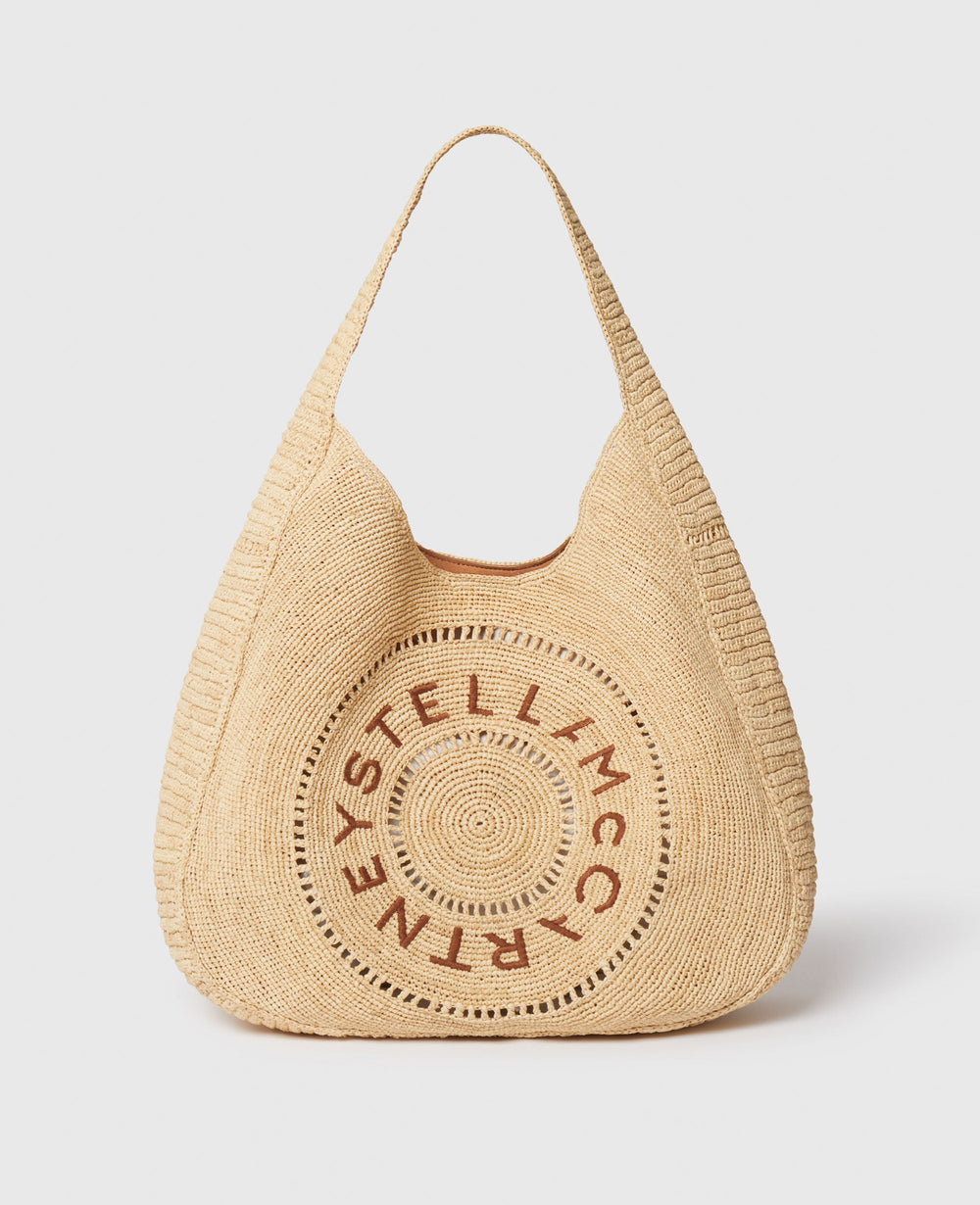 Logo Large Crochet Raffia Hobo Bag