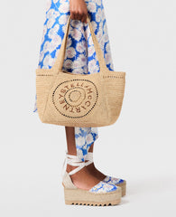 Logo Small Crochet Raffia Tote Bag