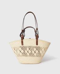 Logo Raffia Crochet Medium Tote Bag