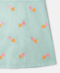 Heart-Embroidered Gabardine Dress