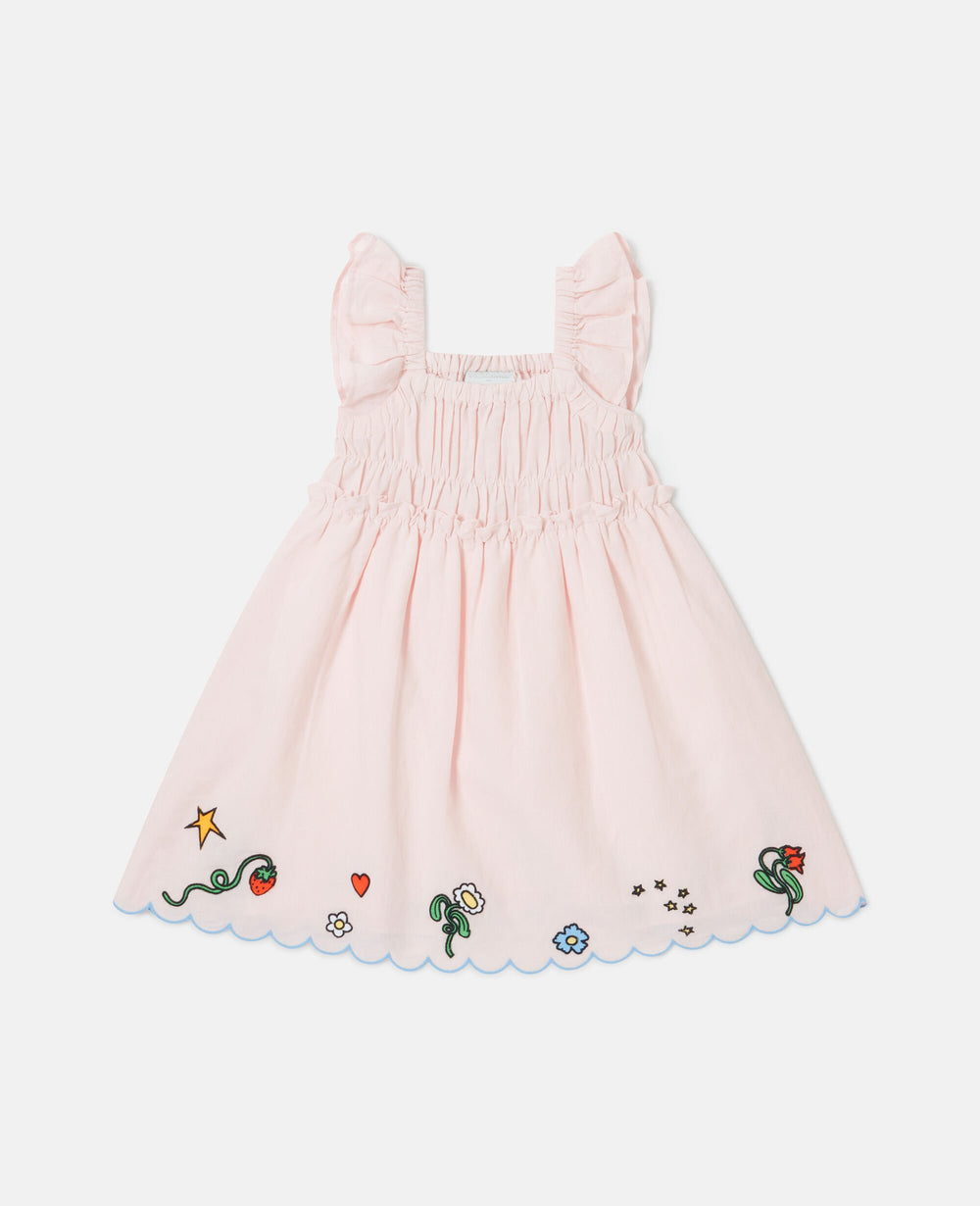 Floral Embroidered Linen-Blend Dress