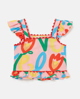 Ruffle Sleeve Graphic Top