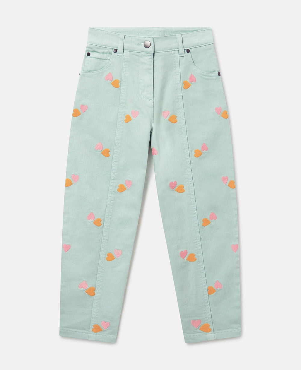 Heart-Embroidered Gabardine Trousers