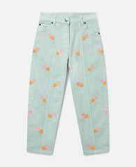 Heart-Embroidered Gabardine Trousers