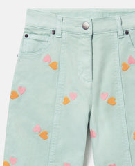 Heart-Embroidered Gabardine Trousers