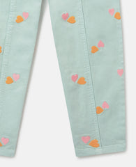 Heart-Embroidered Gabardine Trousers
