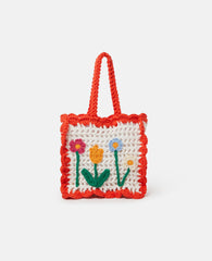 Floral Appliqué Crochet Tote Bag