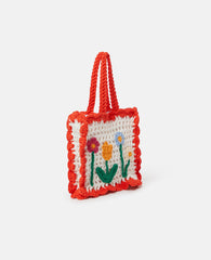 Floral Appliqué Crochet Tote Bag