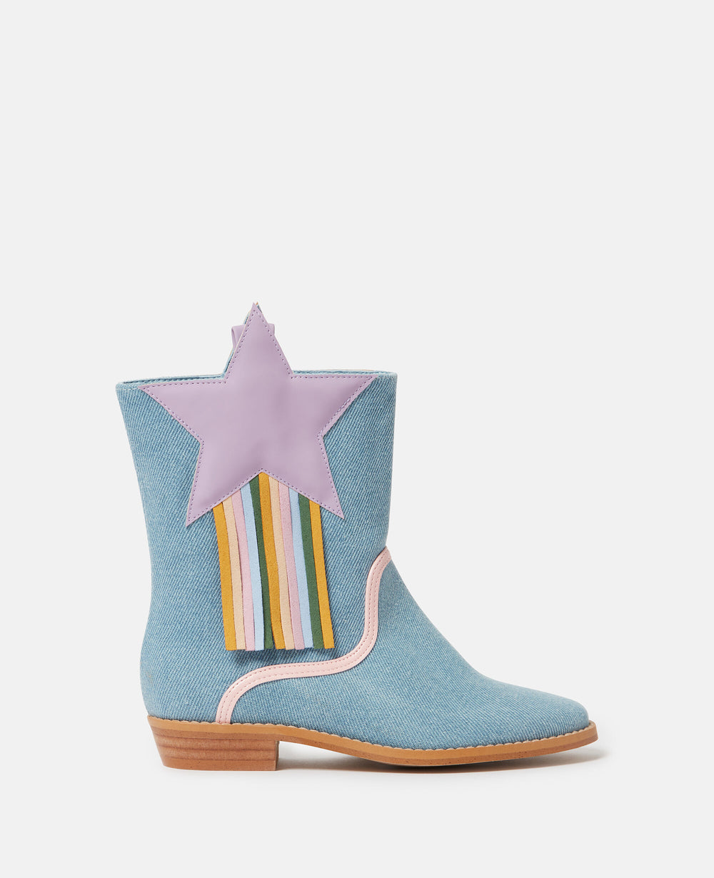 Star Detail Denim Western Boots