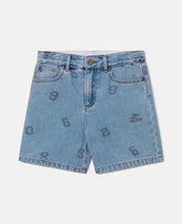 Numbers Print Denim Shorts