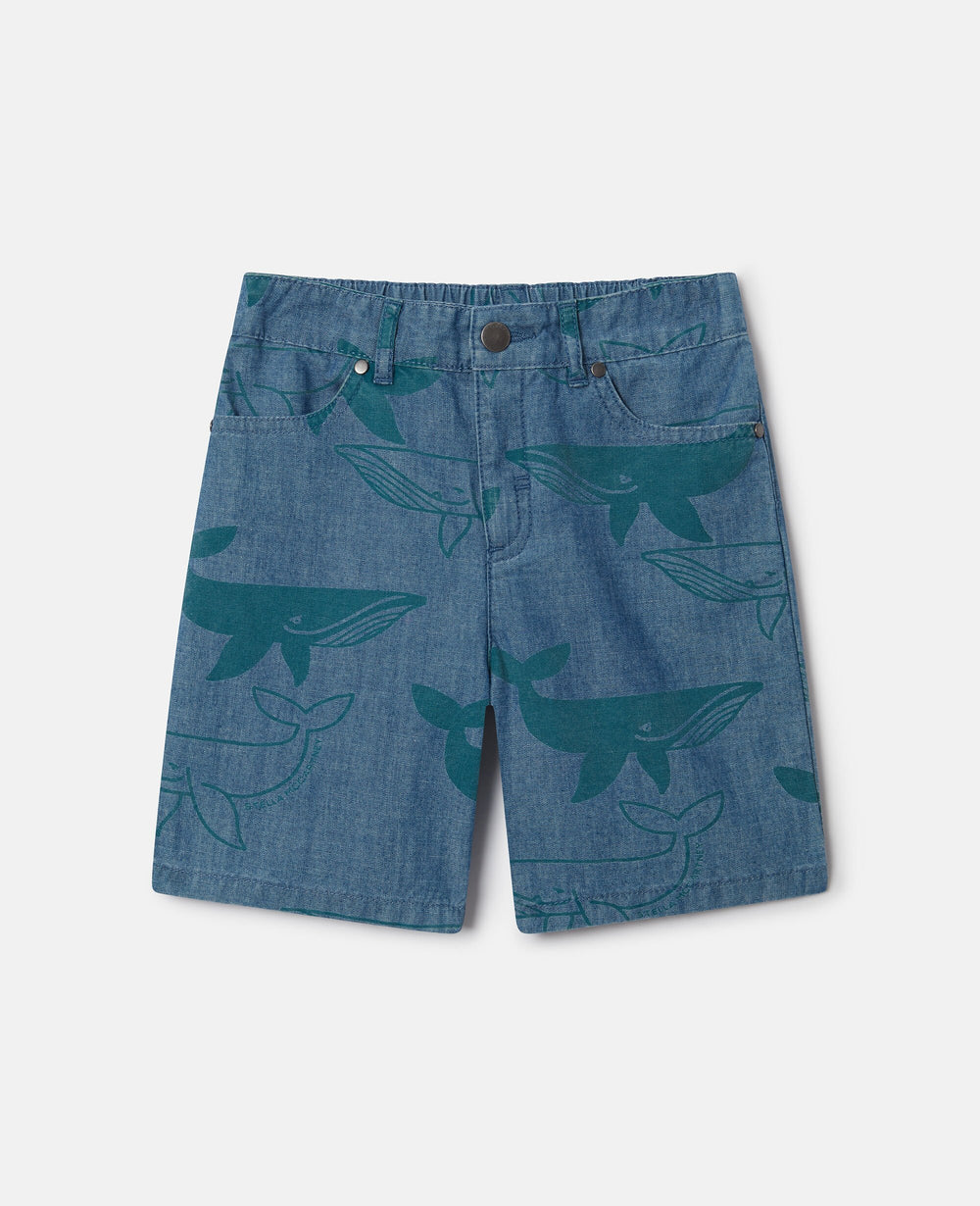 Whale Print Denim Shorts