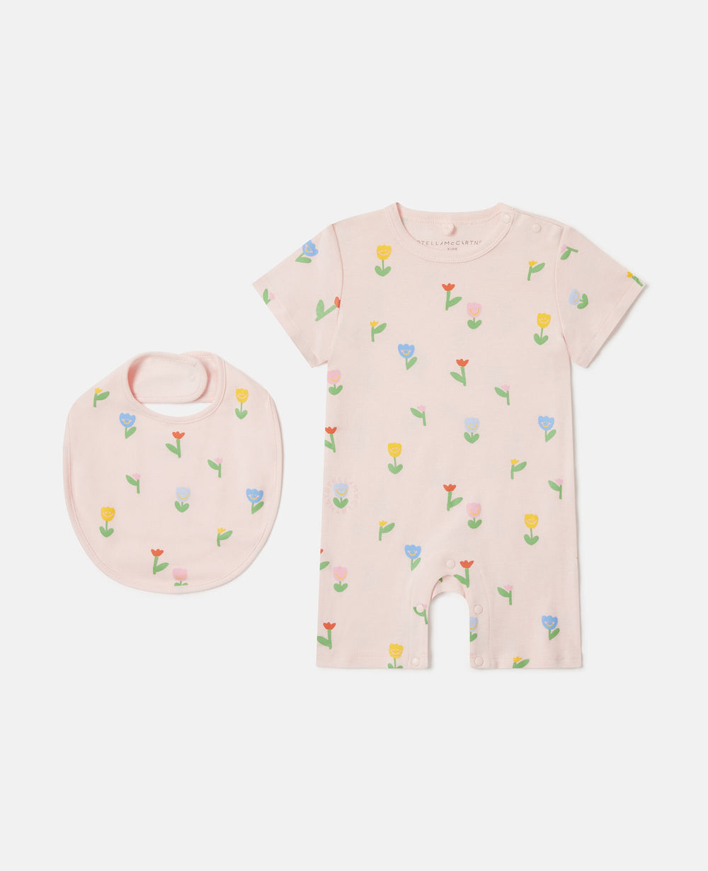 Floral Print Bib And Romper Set