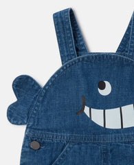 Whale Motif Denim Overalls