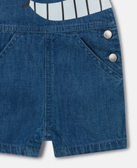 Whale Motif Denim Overalls
