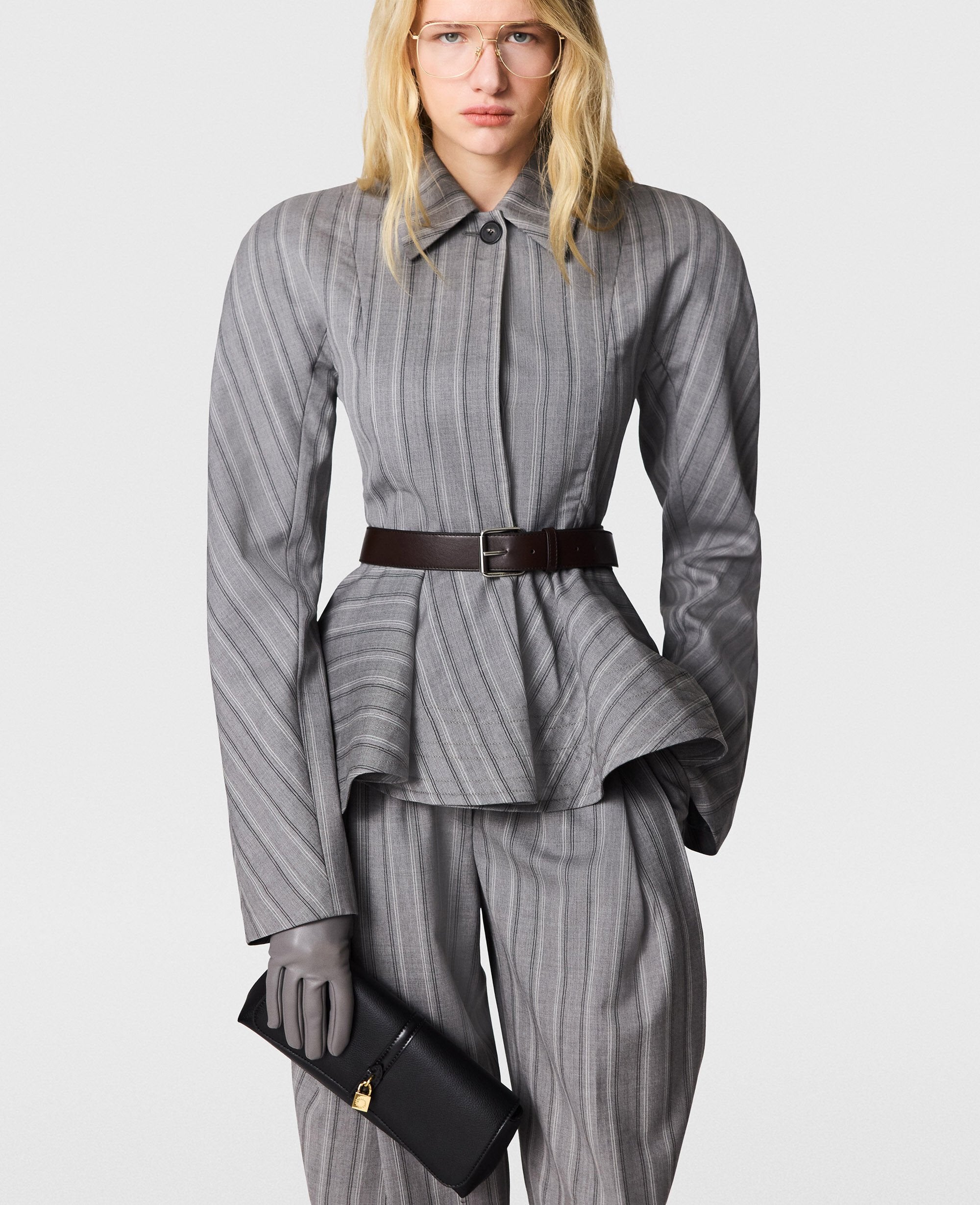 Striped Tailored Peplum Jacket