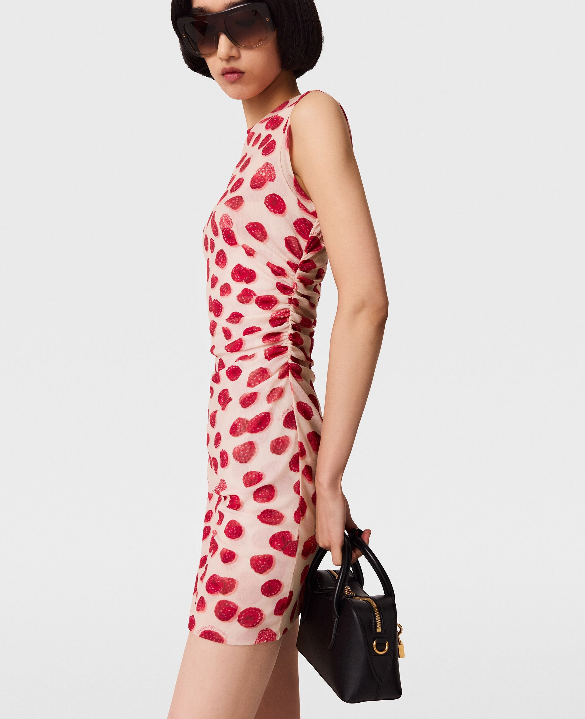 Raspberry Print Mesh Mini Dress