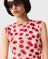 Raspberry Print Mesh Mini Dress