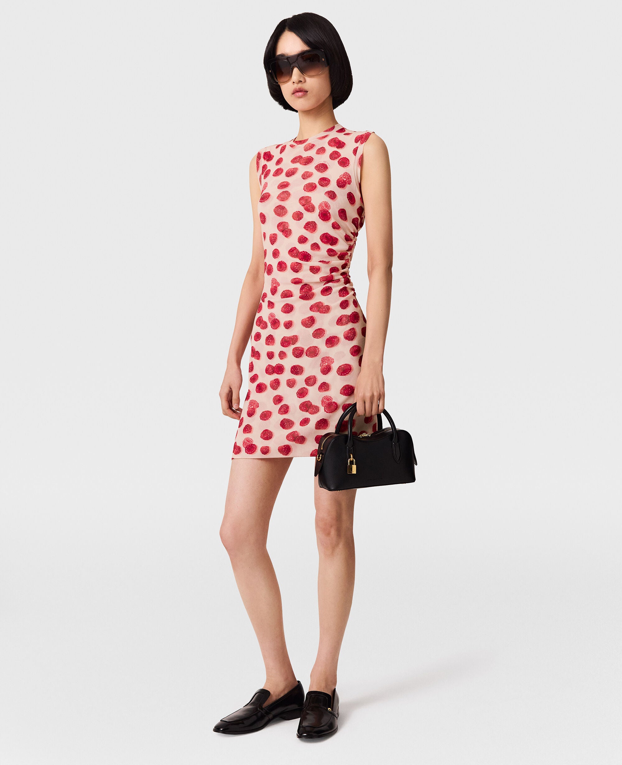 Raspberry Print Mesh Mini Dress